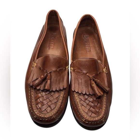 Borelli Andrew Mens 10M Brown Leather Basket Weave Tassel Loafers - Picture 1 of 6